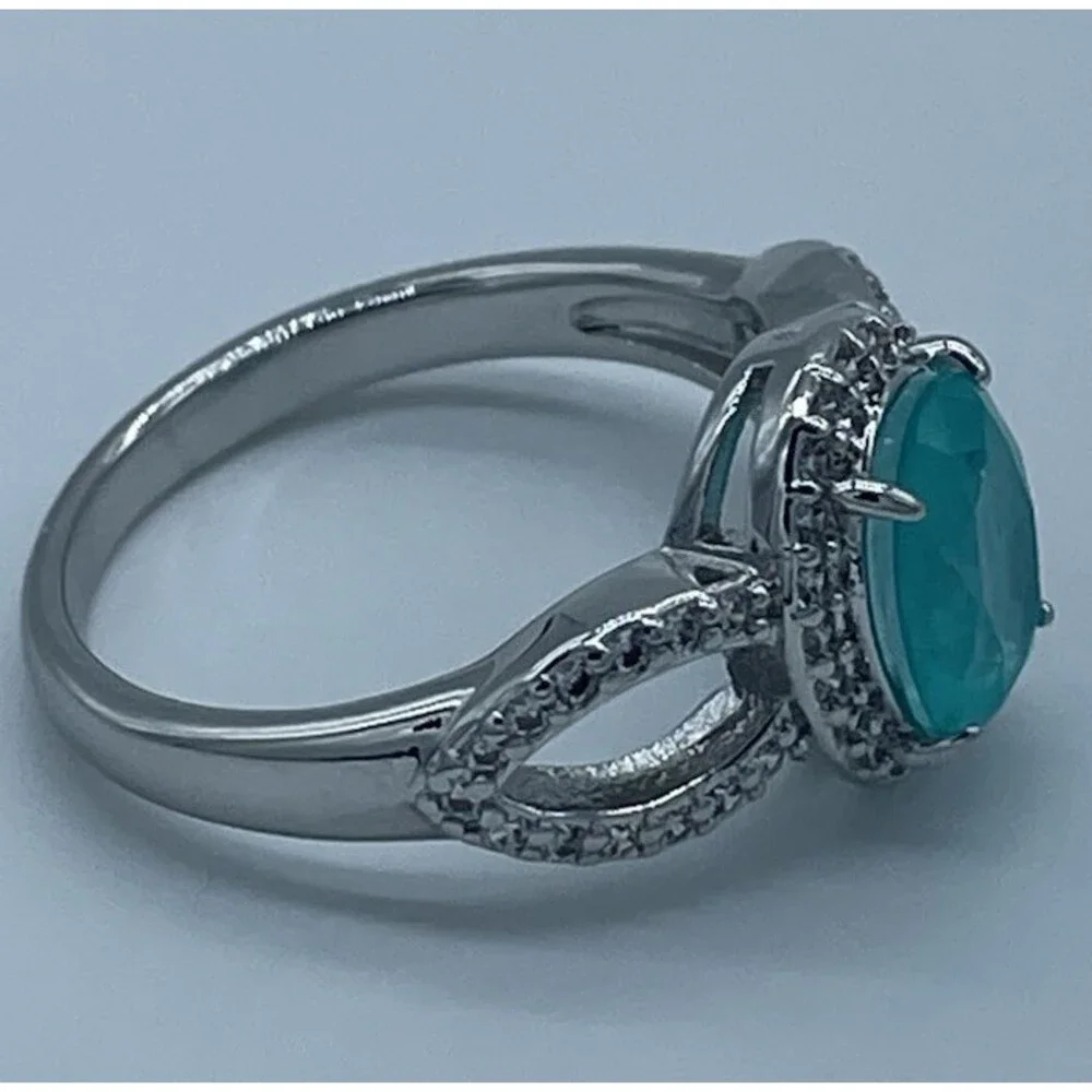 Bomb Party Size 7 Aqua Blue Halo Infinity Ring Rhodium Plated
